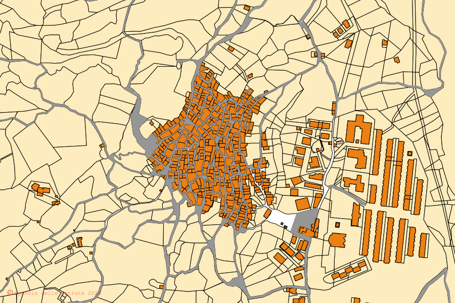 Mappa catastale del centro di San Lorenzo Bellizzi: particelle e fabbricati, cartografia Agenzia delle Entrate