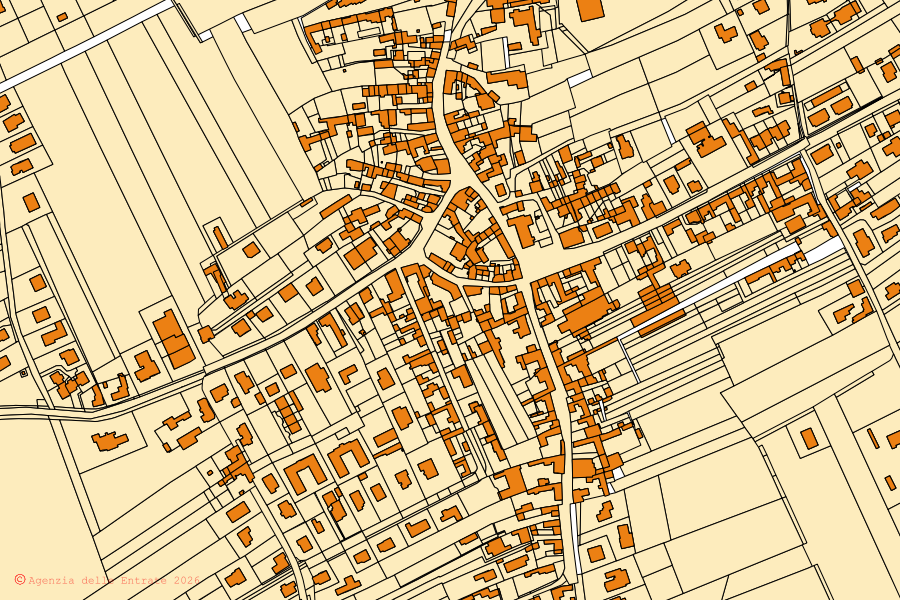 Mappa catastale del centro di San Lorenzo Isontino: particelle e fabbricati, cartografia Agenzia delle Entrate