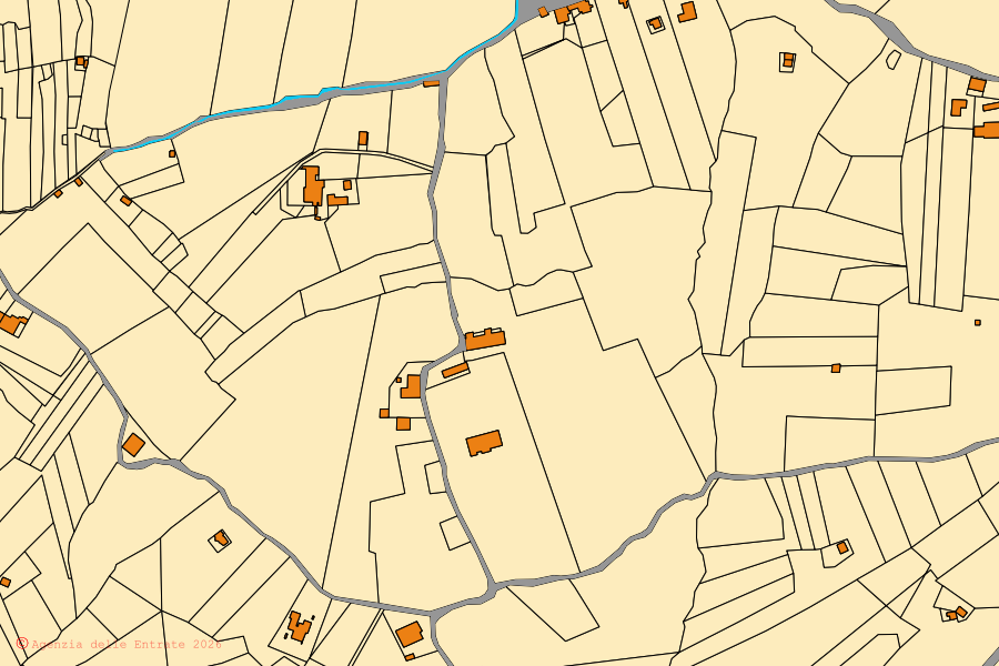 Mappa catastale del centro di San Lupo: particelle e fabbricati, cartografia Agenzia delle Entrate