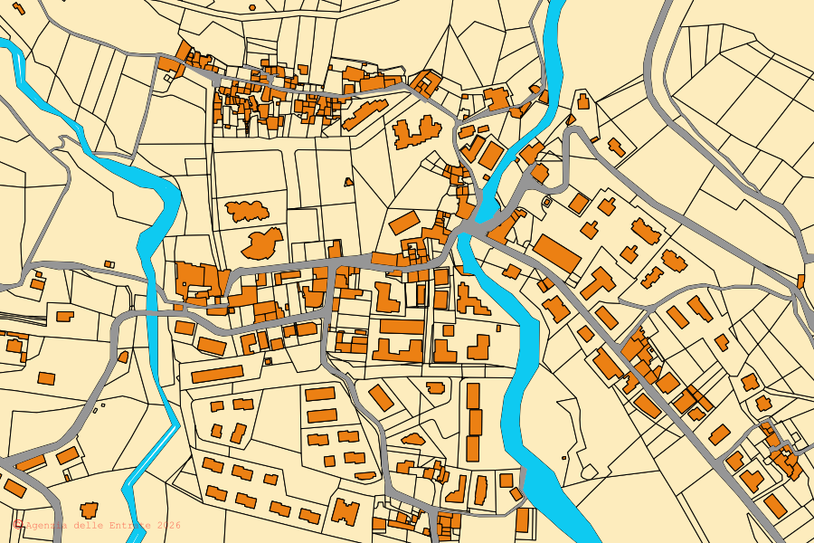 Mappa catastale del centro di San Mango Piemonte: particelle e fabbricati, cartografia Agenzia delle Entrate