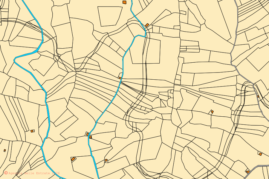 Mappa catastale del centro di San Pietro di Caridà: particelle e fabbricati, cartografia Agenzia delle Entrate