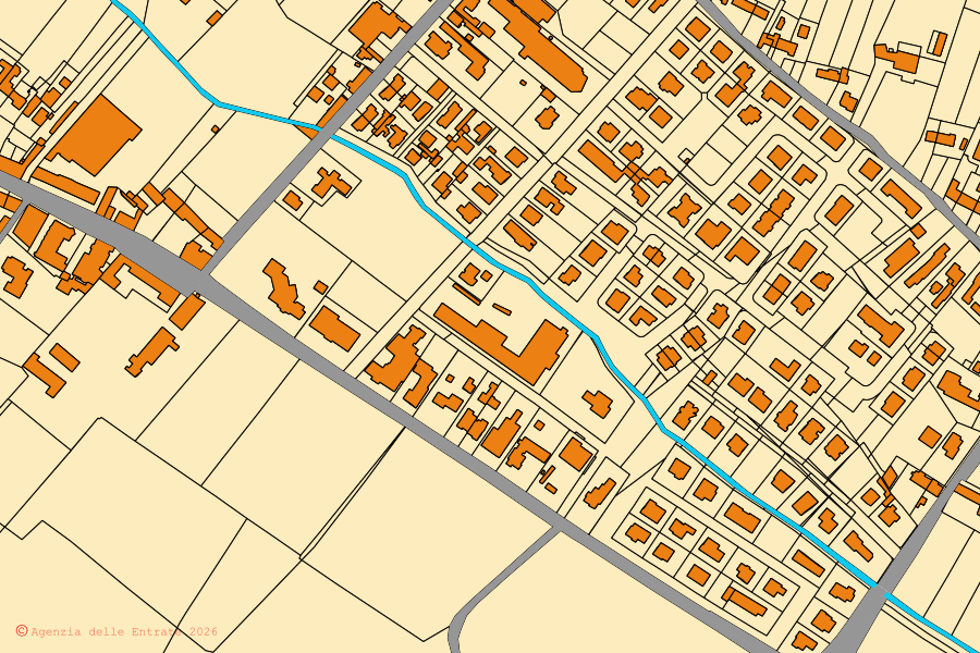 Mappa catastale del centro di San Pietro di Morubio: particelle e fabbricati, cartografia Agenzia delle Entrate