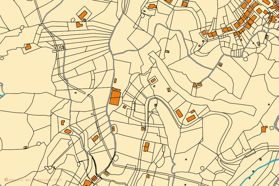 Mappa catastale del centro di San Pietro in Guarano: particelle e fabbricati, cartografia Agenzia delle Entrate