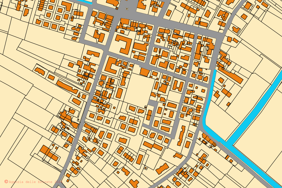 Mappa catastale del centro di San Possidonio: particelle e fabbricati, cartografia Agenzia delle Entrate