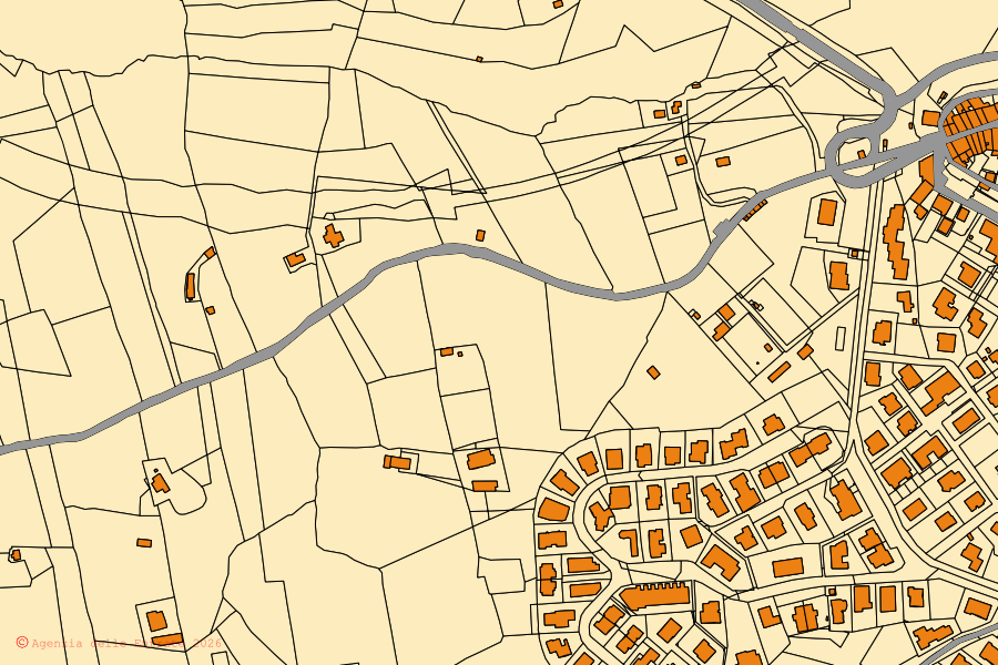 Mappa catastale del centro di San Quirico d'Orcia: particelle e fabbricati, cartografia Agenzia delle Entrate