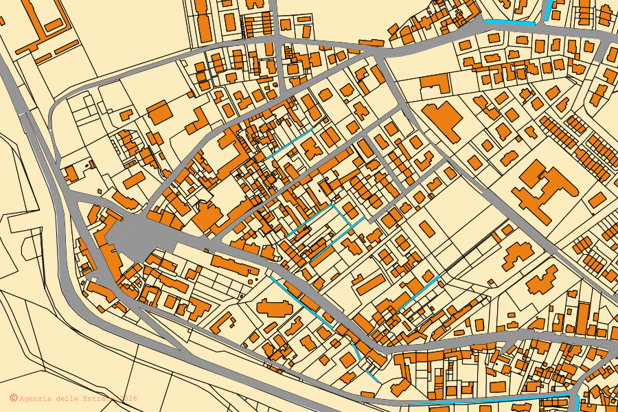 Mappa catastale del centro di San Rocco al Porto: particelle e fabbricati, cartografia Agenzia delle Entrate