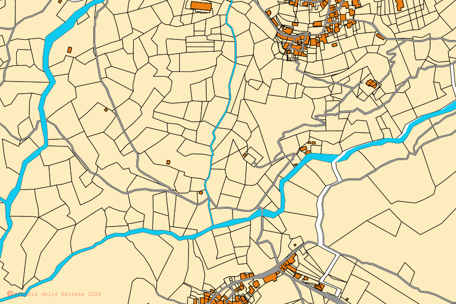 Mappa catastale del centro di San Romano in Garfagnana: particelle e fabbricati, cartografia Agenzia delle Entrate