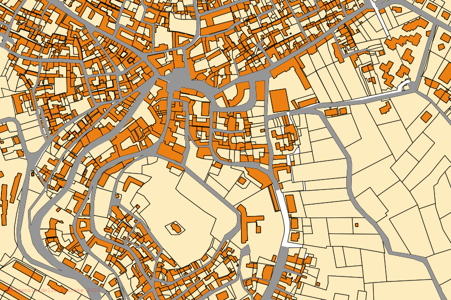 Mappa catastale del centro di San Salvatore Monferrato: particelle e fabbricati, cartografia Agenzia delle Entrate