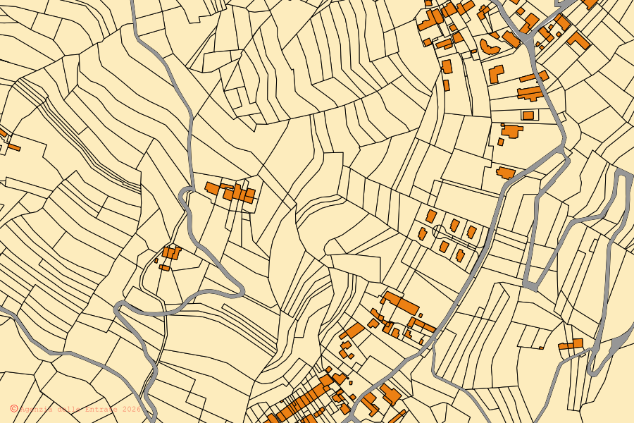 Mappa catastale del centro di San Sebastiano da Po: particelle e fabbricati, cartografia Agenzia delle Entrate