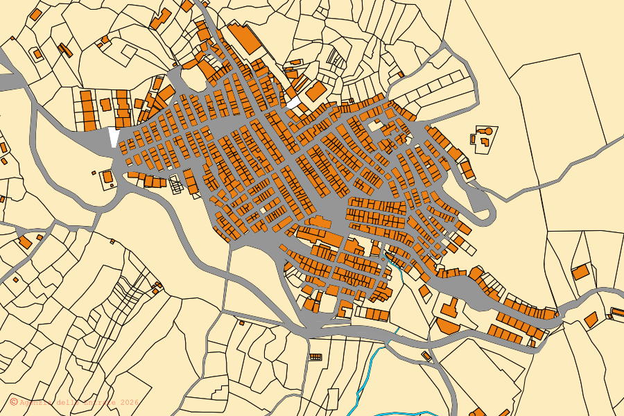 Mappa catastale del centro di San Teodoro: particelle e fabbricati, cartografia Agenzia delle Entrate