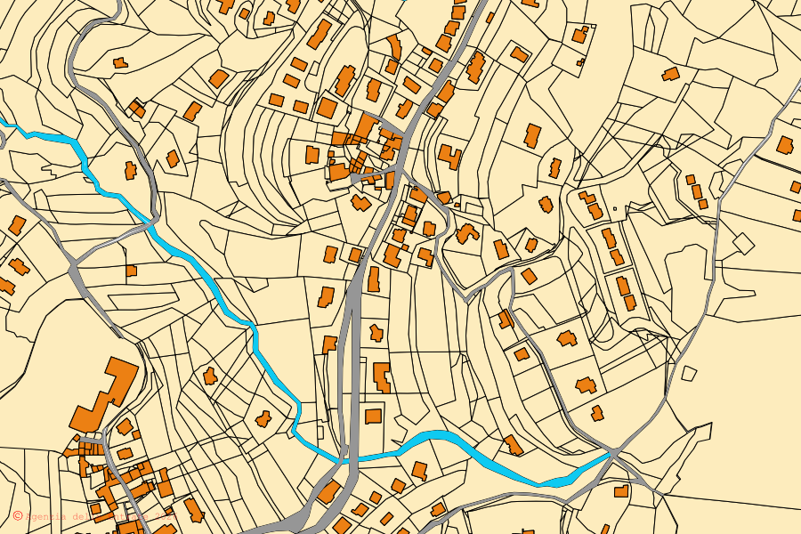 Mappa catastale del centro di San Zeno di Montagna: particelle e fabbricati, cartografia Agenzia delle Entrate
