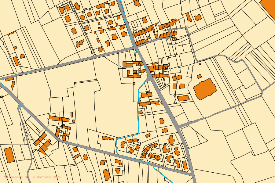 Mappa catastale del centro di Sandigliano: particelle e fabbricati, cartografia Agenzia delle Entrate