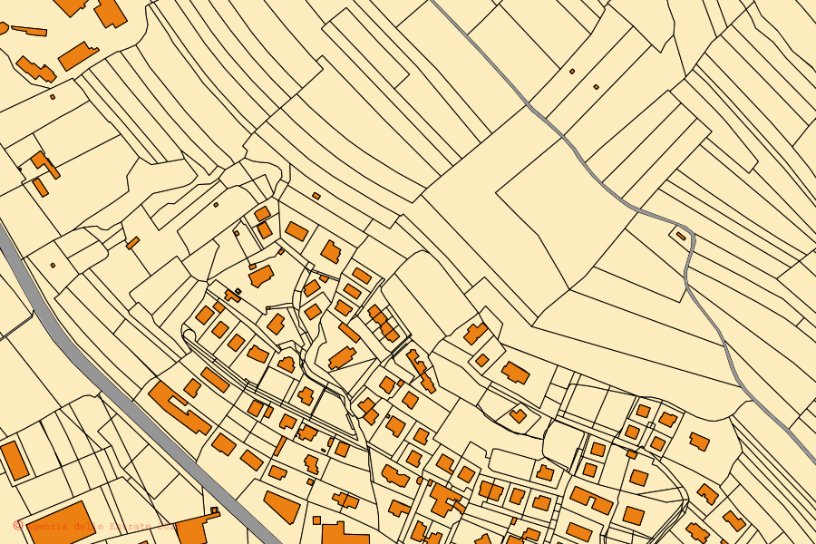 Mappa catastale del centro di Sanfrè: particelle e fabbricati, cartografia Agenzia delle Entrate