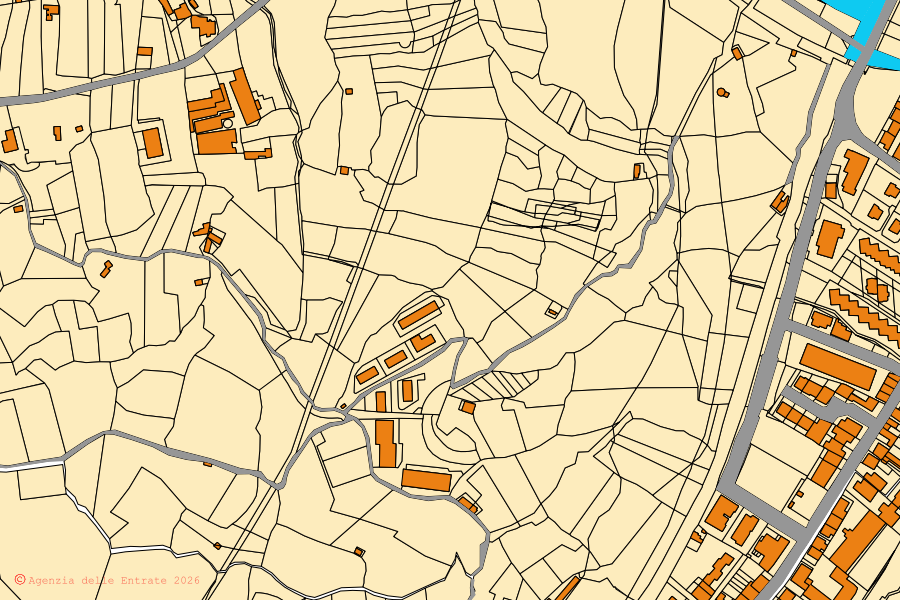 Mappa catastale del centro di Sant'Alessio Siculo: particelle e fabbricati, cartografia Agenzia delle Entrate