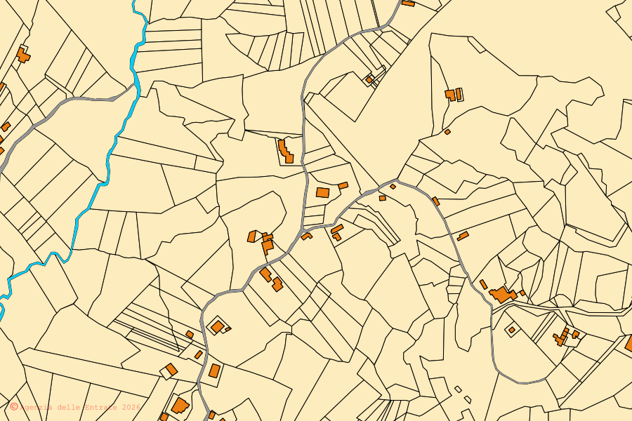 Mappa catastale del centro di Sant'Andrea del Garigliano: particelle e fabbricati, cartografia Agenzia delle Entrate