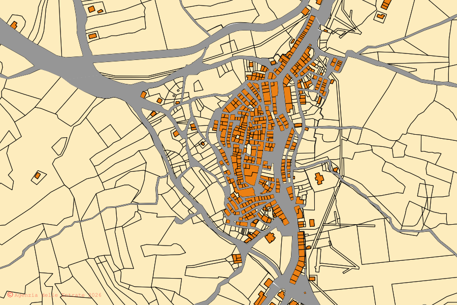 Mappa catastale del centro di Sant'Angelo Limosano: particelle e fabbricati, cartografia Agenzia delle Entrate