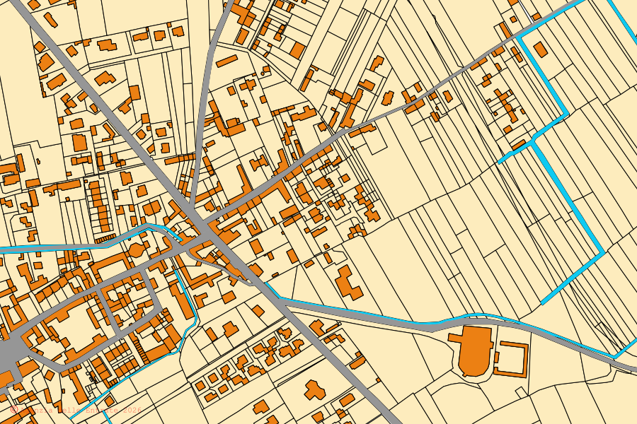 Mappa catastale del centro di Sant'Angelo Lomellina: particelle e fabbricati, cartografia Agenzia delle Entrate