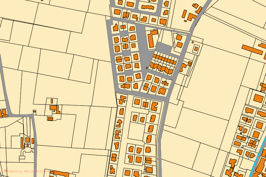 Mappa catastale del centro di Sant'Ilario d'Enza: particelle e fabbricati, cartografia Agenzia delle Entrate