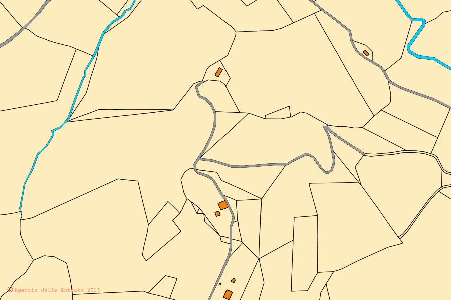 Mappa catastale del centro di Sant'Ippolito: particelle e fabbricati, cartografia Agenzia delle Entrate