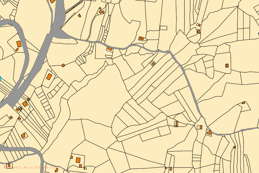 Mappa catastale del centro di Santa Caterina Villarmosa: particelle e fabbricati, cartografia Agenzia delle Entrate