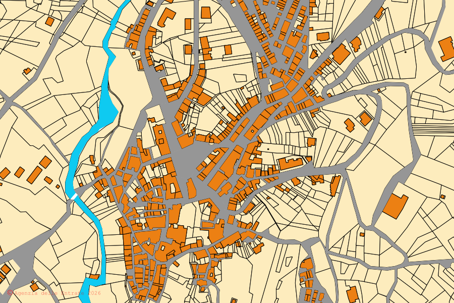 Mappa catastale del centro di Santa Croce del Sannio: particelle e fabbricati, cartografia Agenzia delle Entrate
