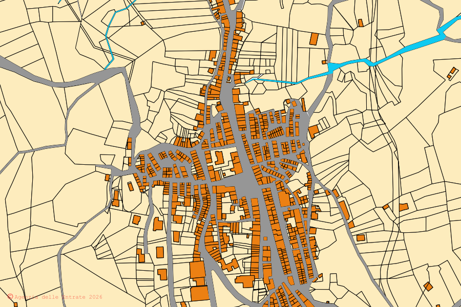 Mappa catastale del centro di Santa Domenica Vittoria: particelle e fabbricati, cartografia Agenzia delle Entrate