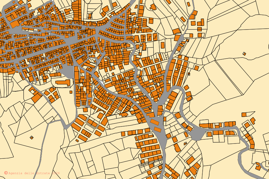 Mappa catastale del centro di Santa Elisabetta: particelle e fabbricati, cartografia Agenzia delle Entrate