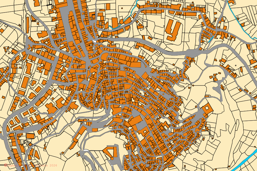 Mappa catastale del centro di Santa Lucia del Mela: particelle e fabbricati, cartografia Agenzia delle Entrate