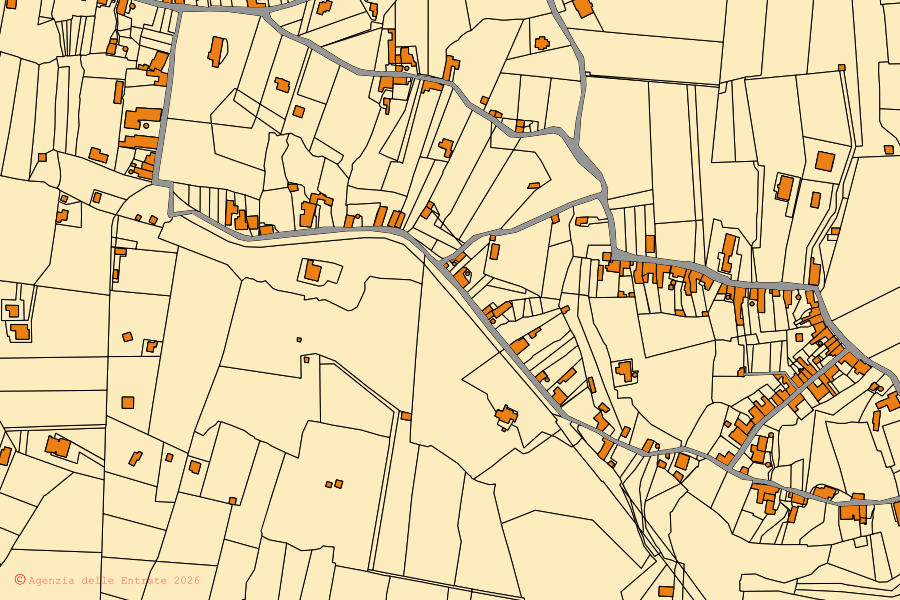 Mappa catastale del centro di Santa Venerina: particelle e fabbricati, cartografia Agenzia delle Entrate
