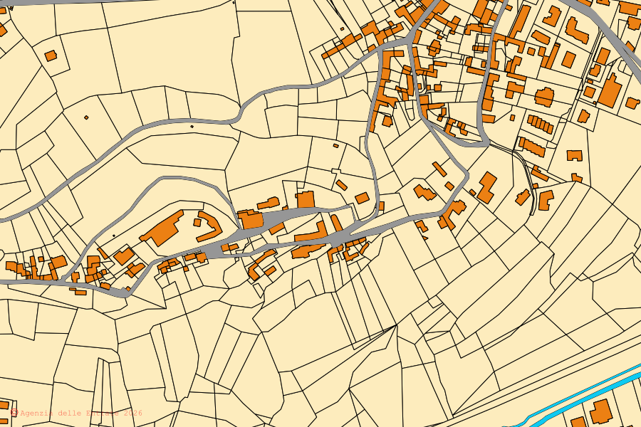 Mappa catastale del centro di Santa Vittoria d'Alba: particelle e fabbricati, cartografia Agenzia delle Entrate