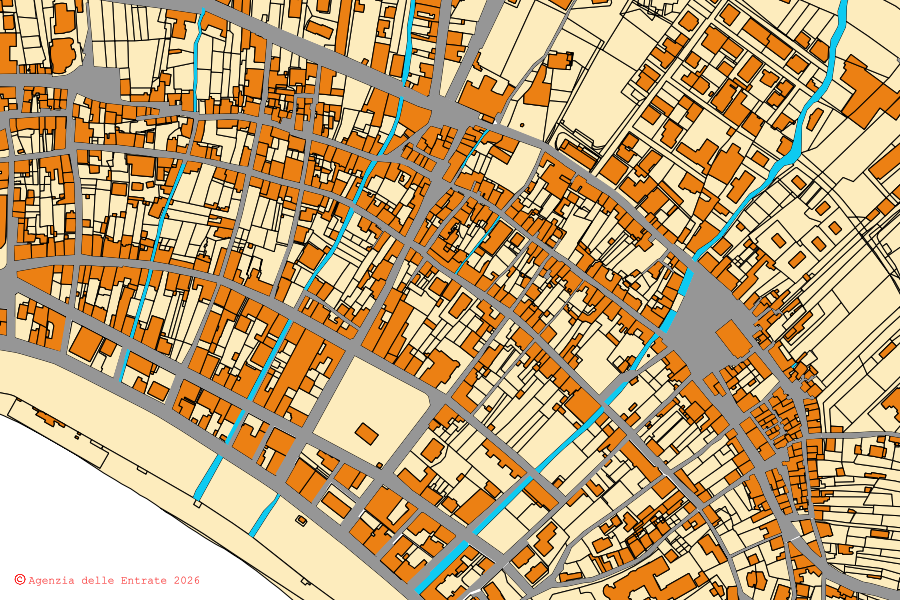 Mappa catastale del centro di Sapri: particelle e fabbricati, cartografia Agenzia delle Entrate
