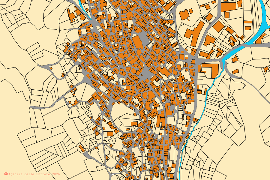 Mappa catastale del centro di Sassano: particelle e fabbricati, cartografia Agenzia delle Entrate