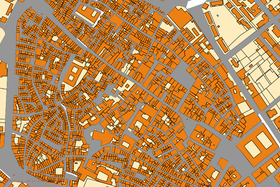 Mappa catastale del centro di Sassari: particelle e fabbricati, cartografia Agenzia delle Entrate
