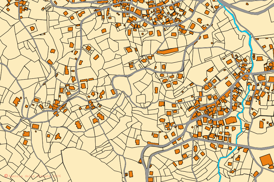 Mappa catastale del centro di Savignone: particelle e fabbricati, cartografia Agenzia delle Entrate