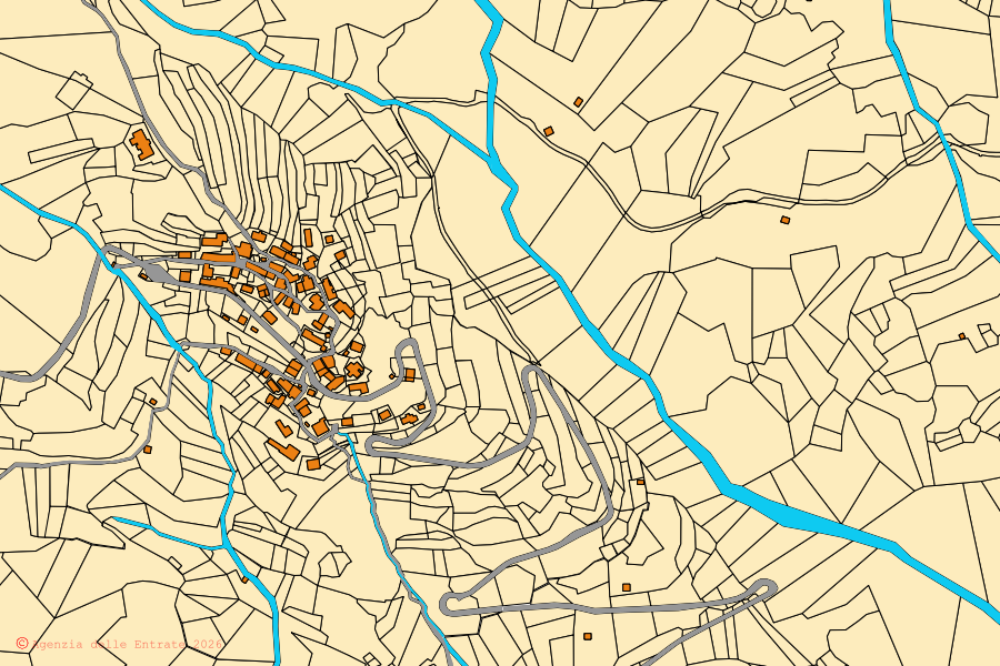 Mappa catastale del centro di Savogna: particelle e fabbricati, cartografia Agenzia delle Entrate