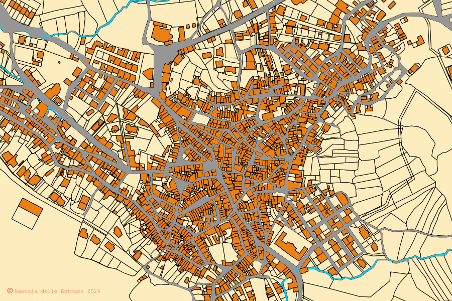 Mappa catastale del centro di Scano di Montiferro: particelle e fabbricati, cartografia Agenzia delle Entrate