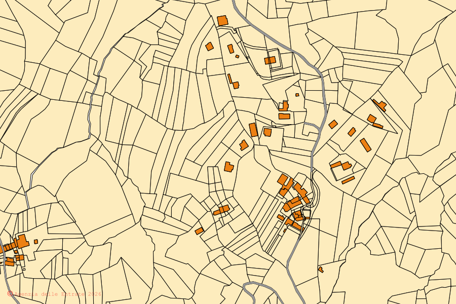 Mappa catastale del centro di Sciolze: particelle e fabbricati, cartografia Agenzia delle Entrate