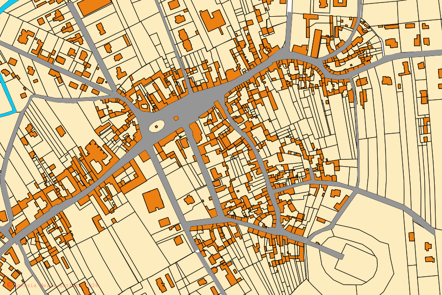 Mappa catastale del centro di Sedegliano: particelle e fabbricati, cartografia Agenzia delle Entrate