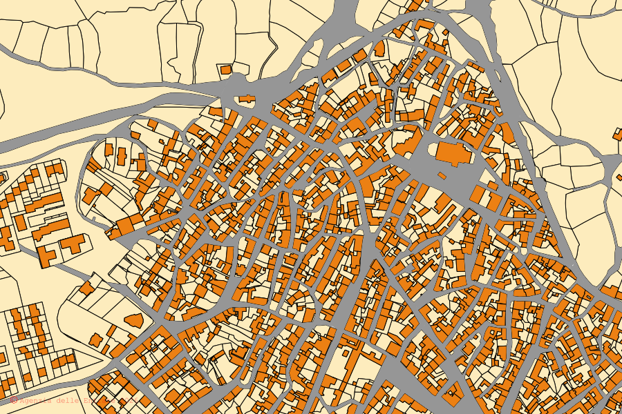 Mappa catastale del centro di Sedilo: particelle e fabbricati, cartografia Agenzia delle Entrate