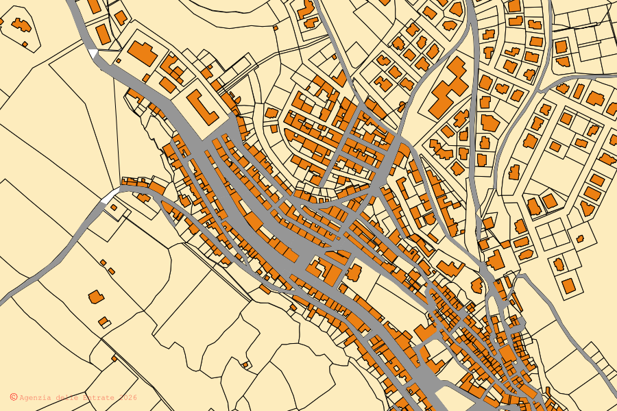 Mappa catastale del centro di Sedini: particelle e fabbricati, cartografia Agenzia delle Entrate