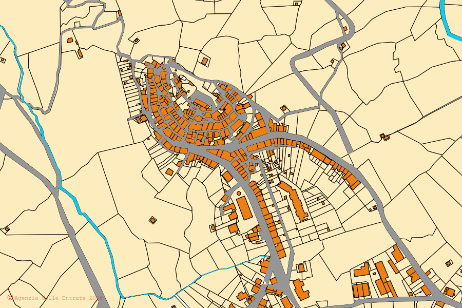 Mappa catastale del centro di Semproniano: particelle e fabbricati, cartografia Agenzia delle Entrate