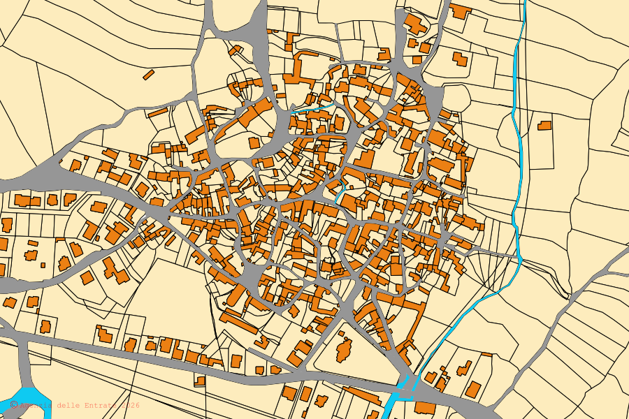 Mappa catastale del centro di Senis: particelle e fabbricati, cartografia Agenzia delle Entrate