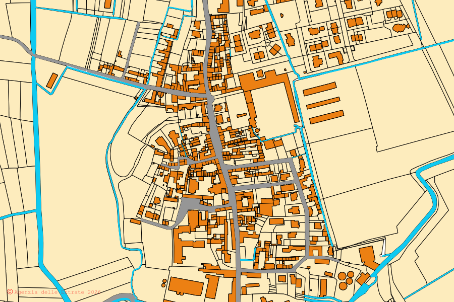 Mappa catastale del centro di Senna Lodigiana: particelle e fabbricati, cartografia Agenzia delle Entrate