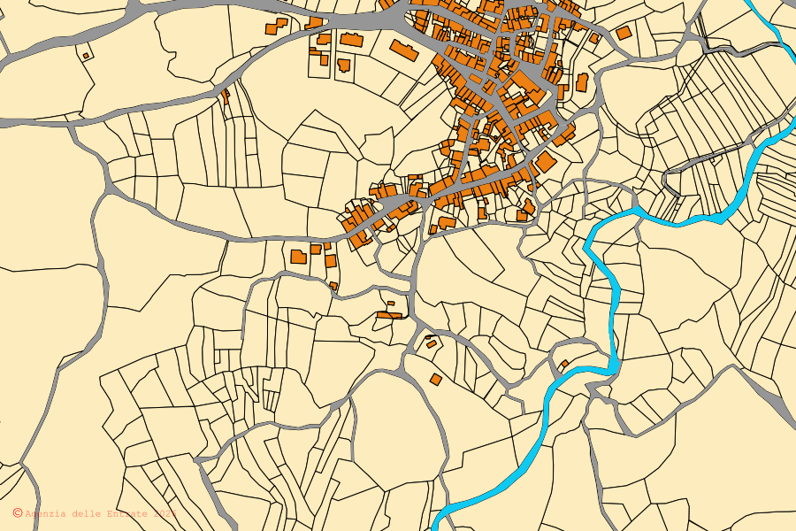 Mappa catastale del centro di Sennariolo: particelle e fabbricati, cartografia Agenzia delle Entrate