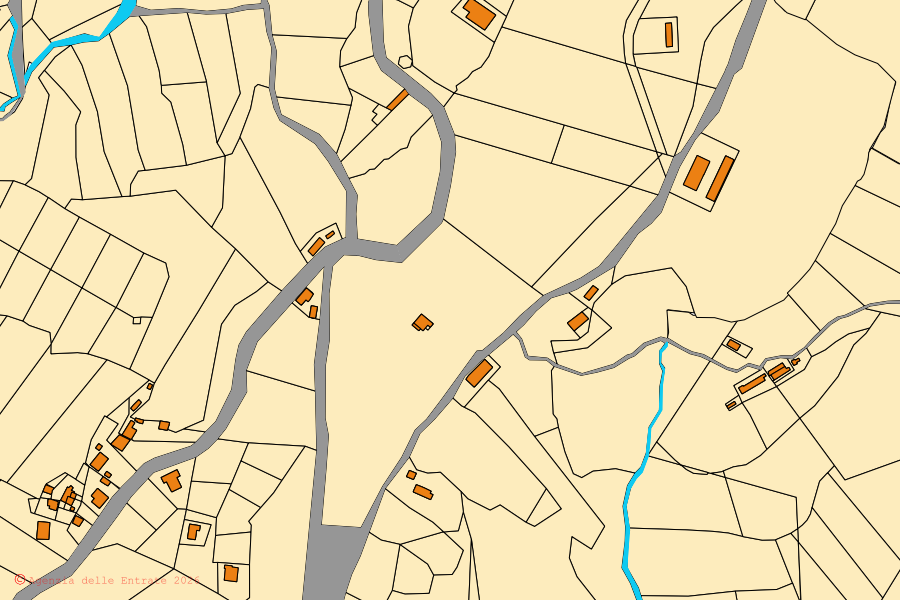 Mappa catastale del centro di Serra d'Aiello: particelle e fabbricati, cartografia Agenzia delle Entrate