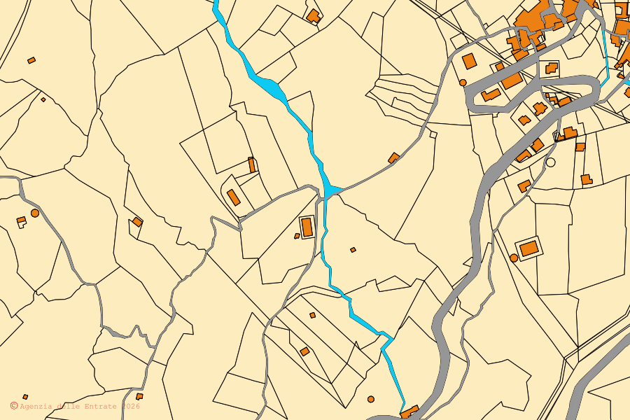 Mappa catastale del centro di Serramezzana: particelle e fabbricati, cartografia Agenzia delle Entrate