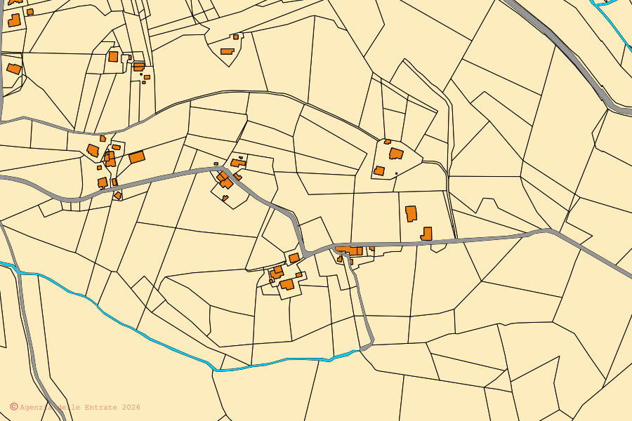 Mappa catastale del centro di Servigliano: particelle e fabbricati, cartografia Agenzia delle Entrate