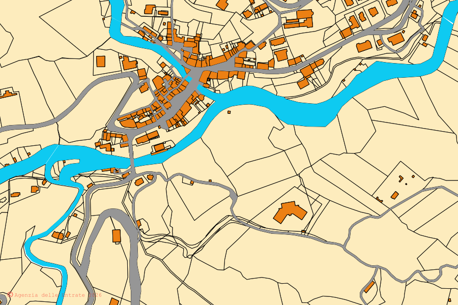 Mappa catastale del centro di Sestino: particelle e fabbricati, cartografia Agenzia delle Entrate