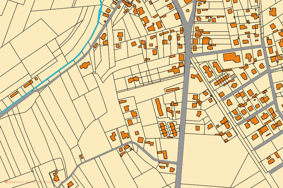 Mappa catastale del centro di Sesto al Reghena: particelle e fabbricati, cartografia Agenzia delle Entrate