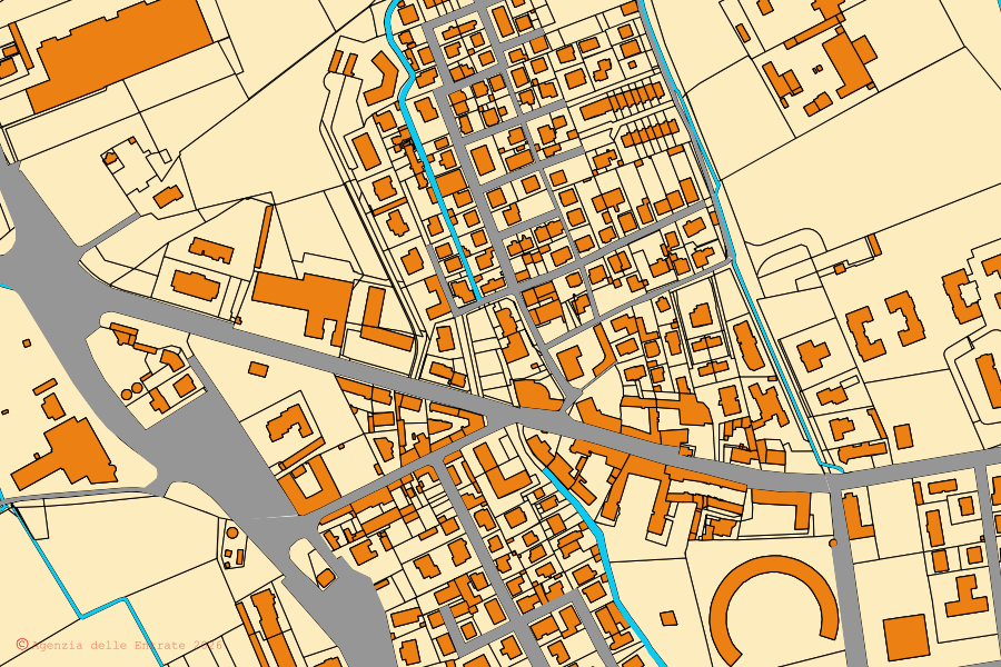 Mappa catastale del centro di Settimo Milanese: particelle e fabbricati, cartografia Agenzia delle Entrate